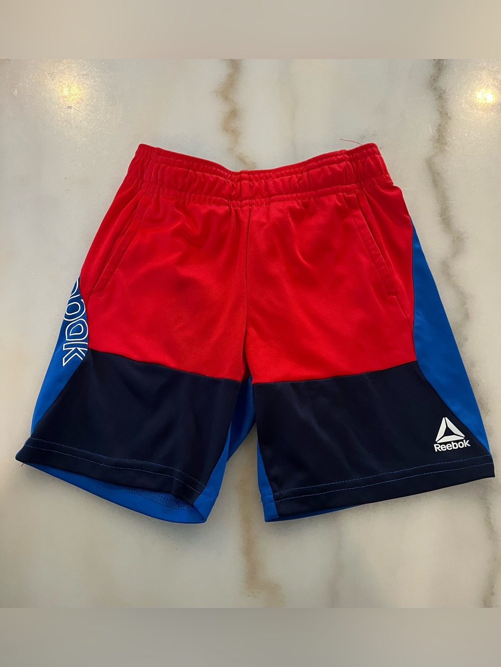 Reebok Kids Colorblock Athletic Shorts in Red, Blue and Black